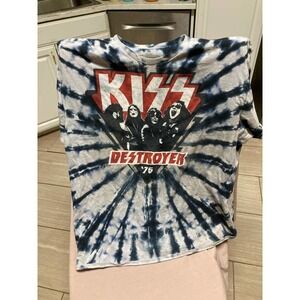 LIQUID Blue Mens Tie Dye '76 Kiss Graphic Short Sleeve Tee T-Shirt Size 2XL Blue
